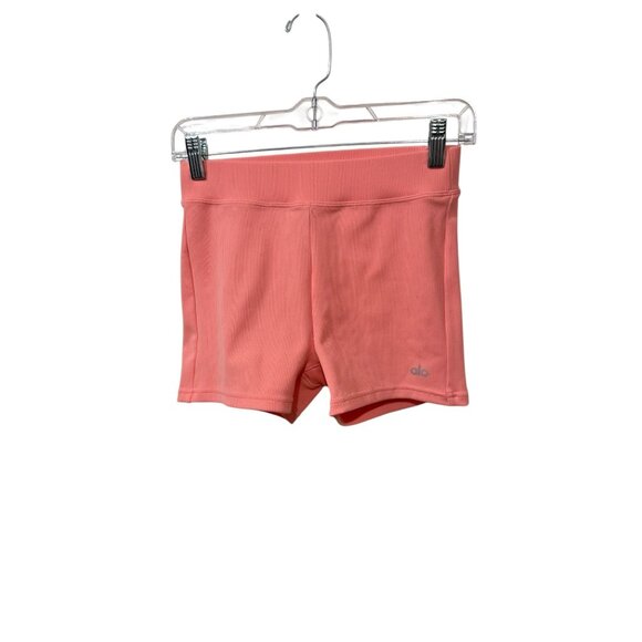 Alo Yoga High-Waist Ribbed Coral Pink Shorts S Womens Activewear - Picture 1 of 5